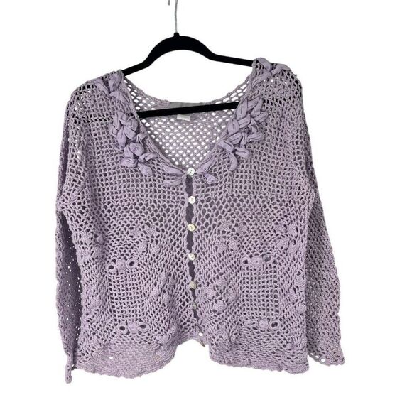 Modern Soul Lavender Loose Crochet Knit Button Up Cardigan Y2k - Picture 1 of 7